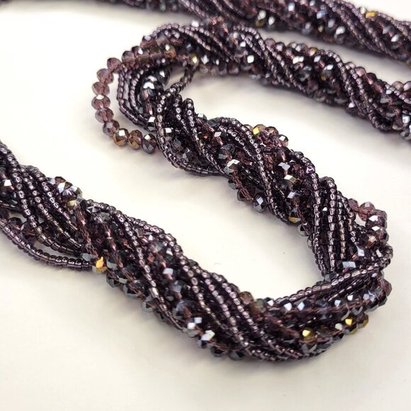 Multi Strand Braided Necklace Glass Bead Braided Necklace Beaded Twist Necklace - Picture 2 of 10